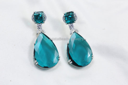 Teal Hydro & CZ Earrings