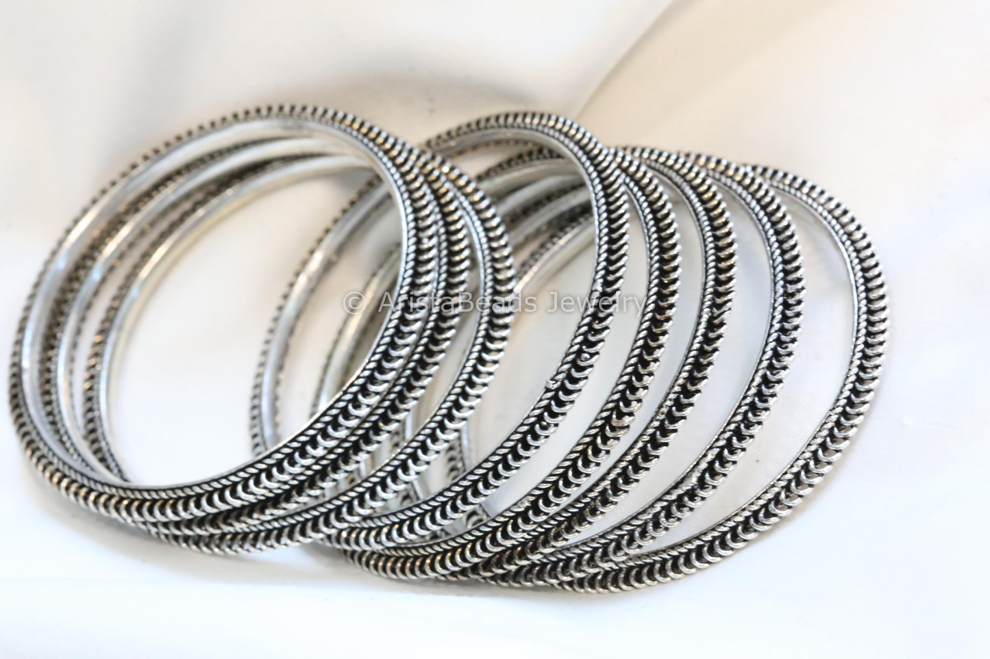 Oxidized Silver Metal Tribal Bangle (set of 8)