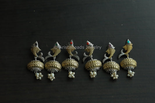 Dual Tone Fish Stone Earrings