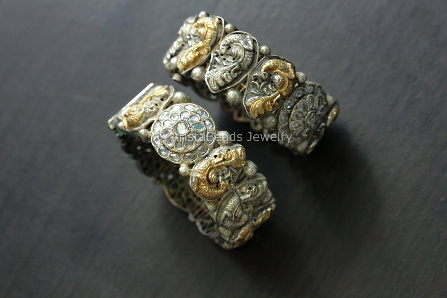 Silver Replica Nakshi Bangle (Openable) - Clear