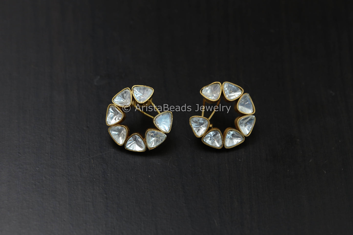 Moissanite Look Half Moon Polki Studs