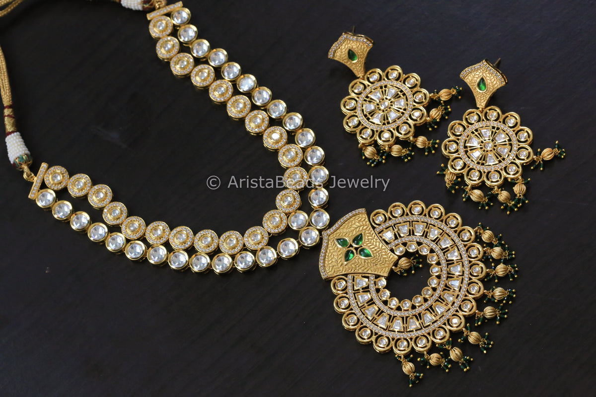 Premium Moissanite Look  Polki Necklace Set