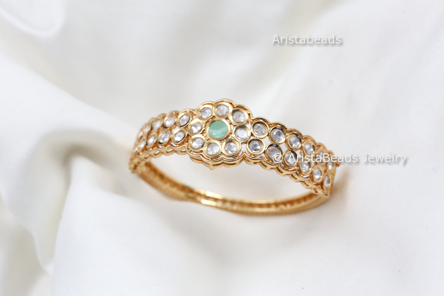 Premium Moissanite Polki Bracelet (Openable) - Mint