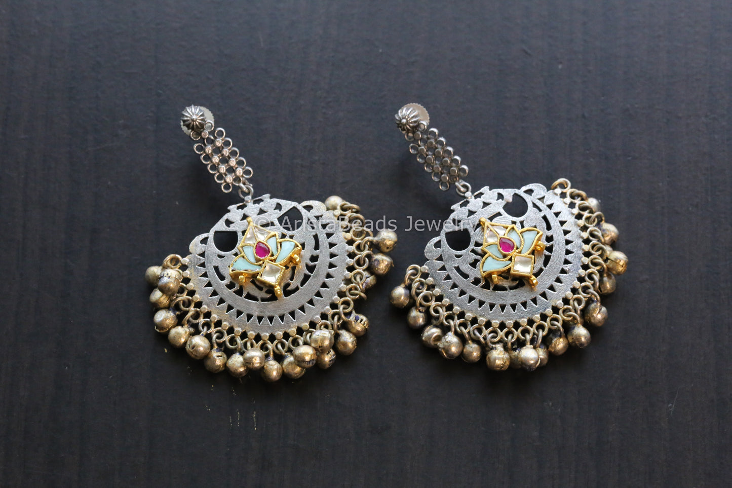 Large Kundan Motif Dual Tone Earrings