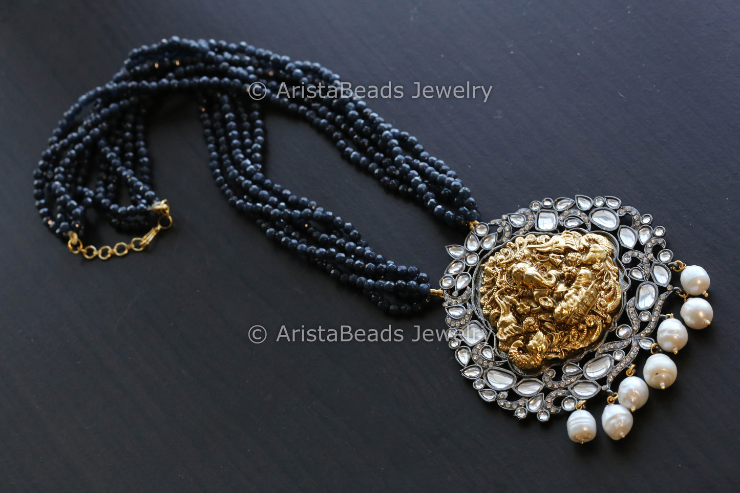 Victorian Kundan CZ Necklace - Grayish Blue
