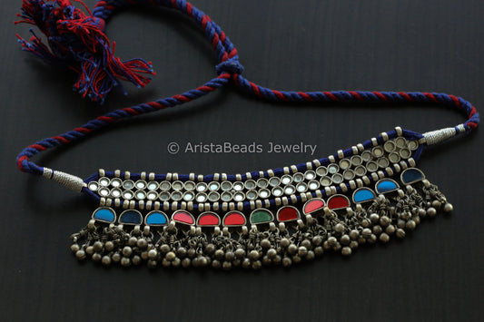 Darpan Oxidized Real Glass Necklace- Multi