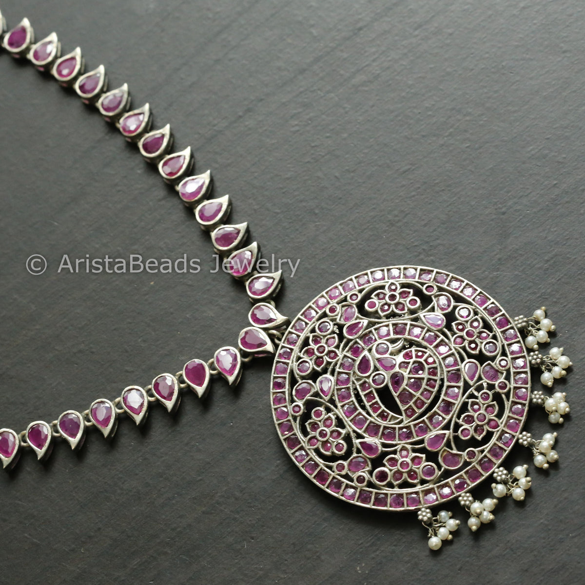 Oxidized Ruby CZ Jadau Look Necklace