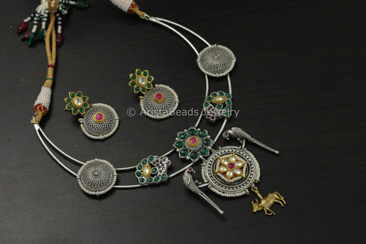 Dual Tone Kundan Pota Necklace Set