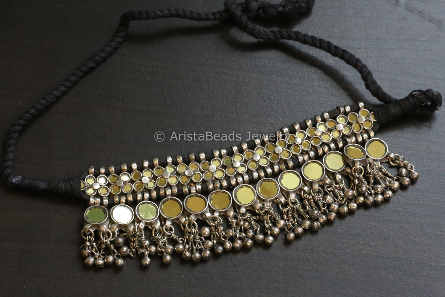 Darpan Oxidized Real Glass Necklace- Gold
