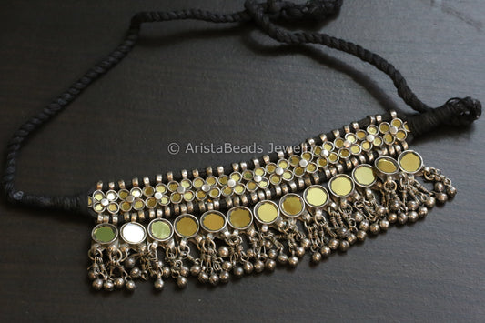 Darpan Oxidized Real Glass Necklace- Gold