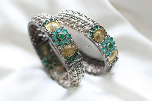 Silver Replica Bangle (Openable) - Green