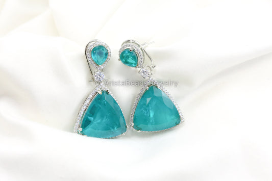 Aqua Blue Doublet & CZ Earrings