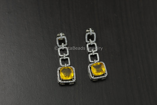 Yellow Doublet & CZ Earrings
