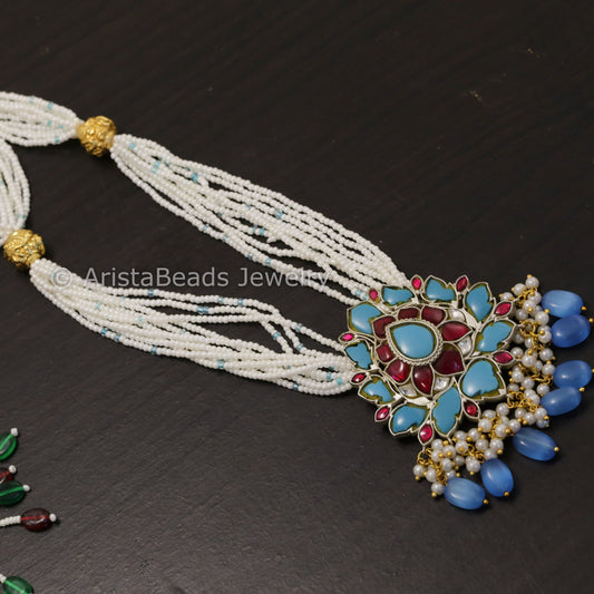 Jadau Turquoise Pendant Dual Tone Necklace