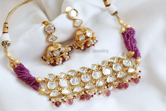 Uncut Kundan Choker Set - Wine