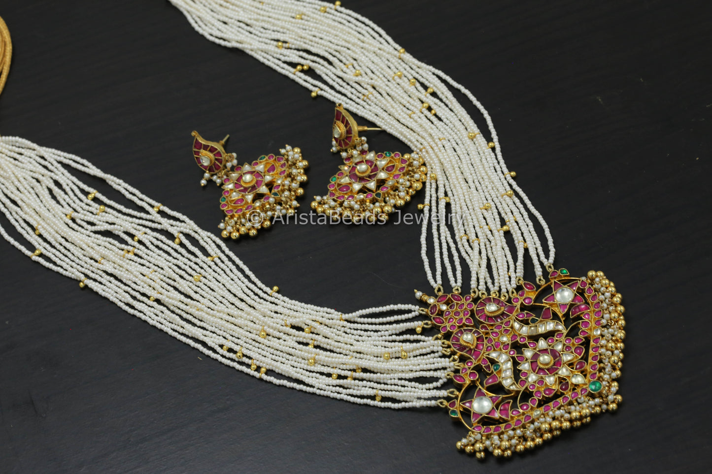 Large Multicolor Pachi Kundan Necklace Set