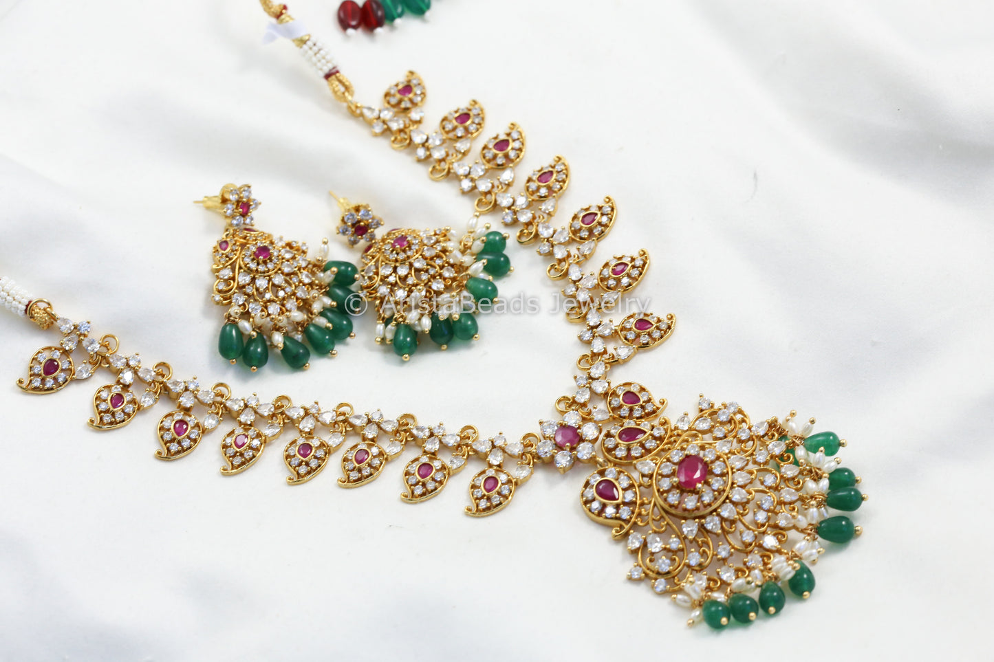 Real Diamond Look Alike CZ Necklace Set - Ruby