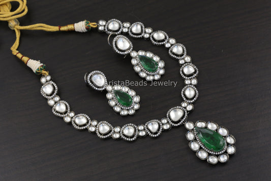 Emerald Doublet & Uncut Polki Necklace  - Victorian