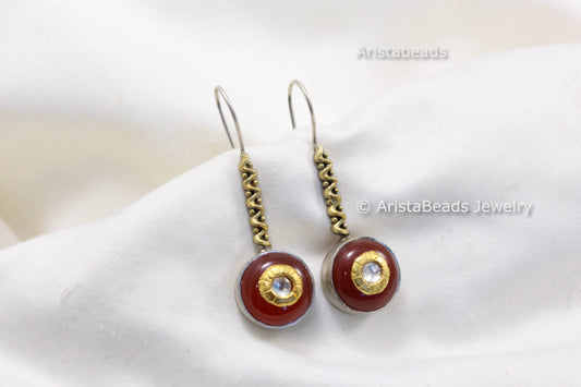 925 Sterling Silver Dual Tone Carnelian Earrings