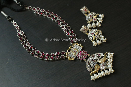Dual Tone Ruby Kemp Brass Necklace Set