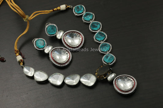 Aqua Blue Doublet Half & Half Necklace Set