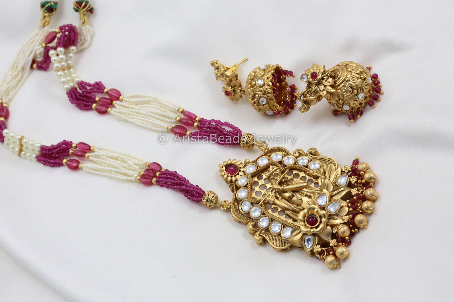Shri Krishna Kundan Polki Necklace Set - Ruby