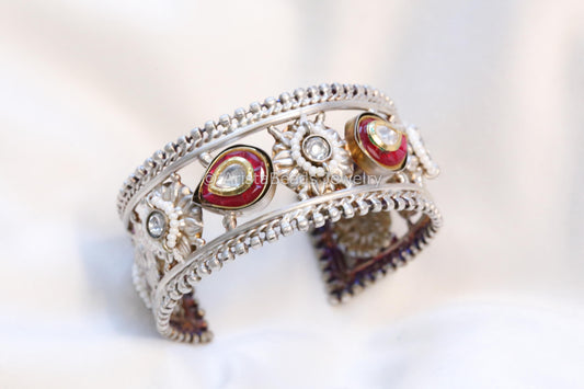 Handmade 925 Silver Plated Kundan Bracelet