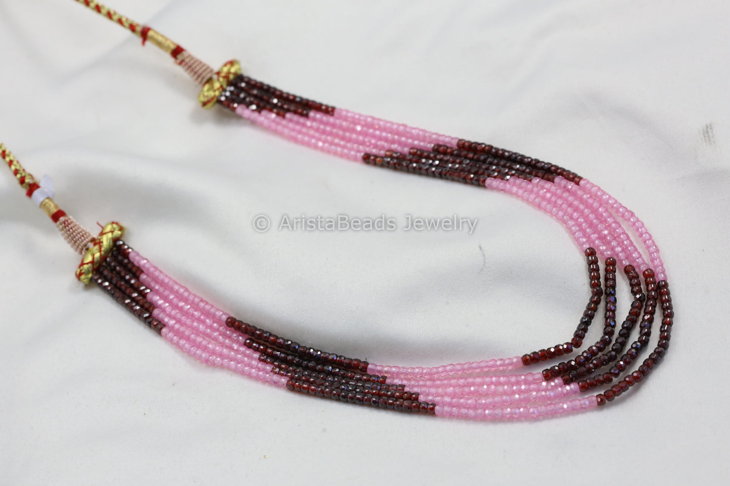 5 Strand Hydro Bead Necklace - Pink Maroon