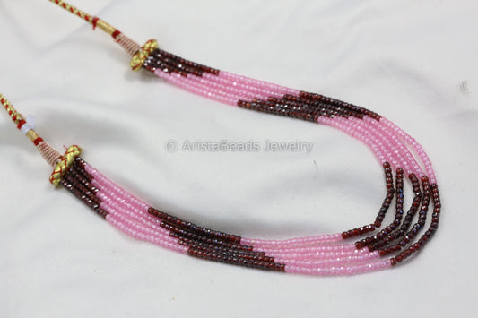 5 Strand Hydro Bead Necklace - Pink Maroon