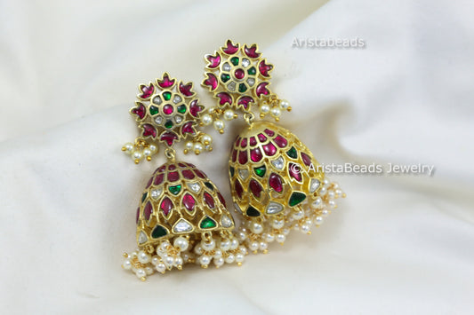 Jadau Kemp Kundan Filigree Jhumka
