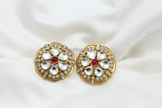 Large Uncut Kundan CZ Studs - Ruby