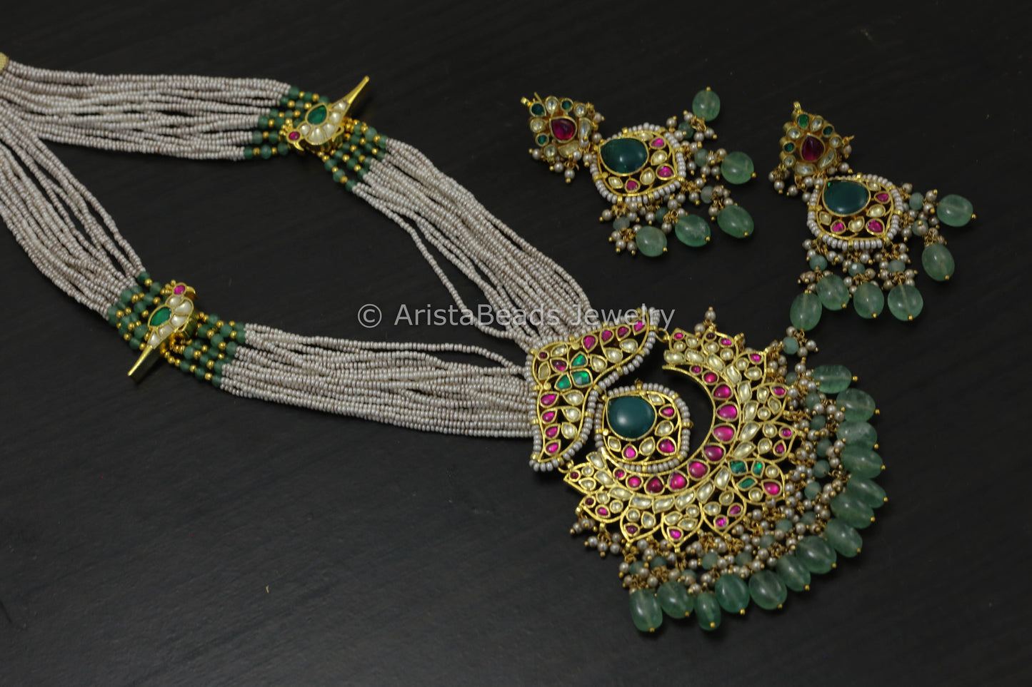 Next To Real Gray Seed Pearls Pachi Necklace Set