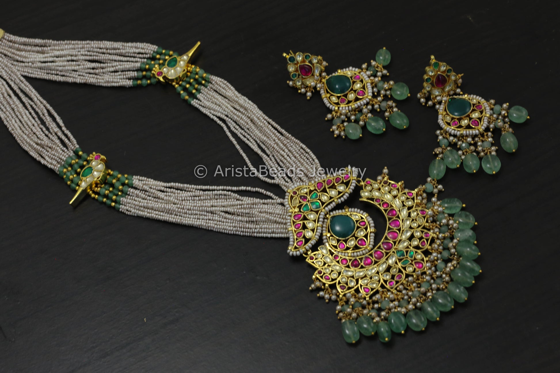 Next To Real Gray Seed Pearls Pachi Necklace Set