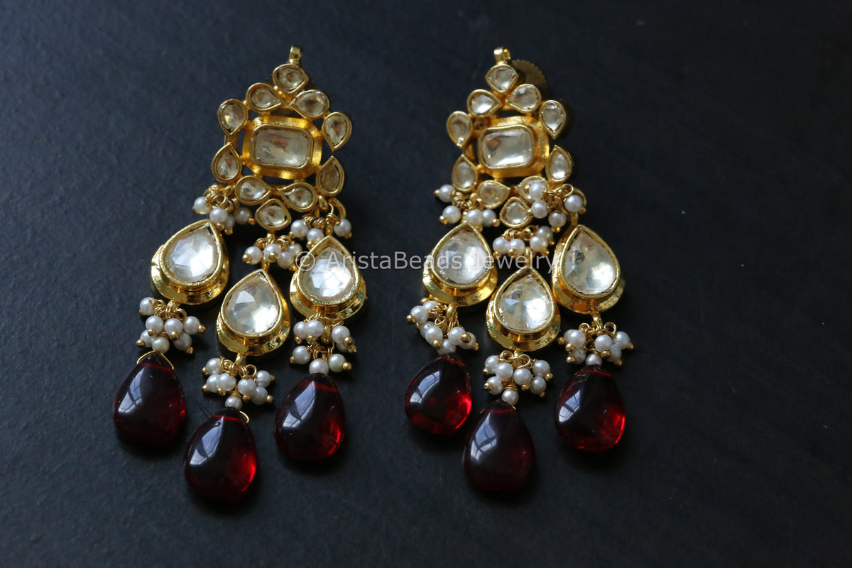 Red Pachi Kundan Earrings
