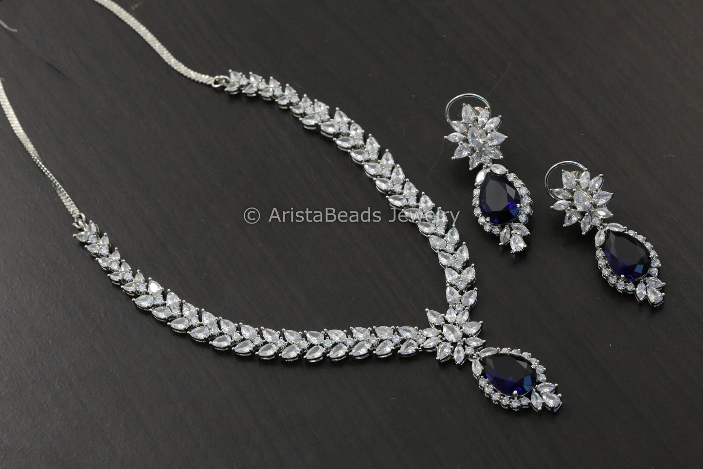 Blue & Clear CZ Necklace Set