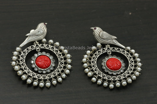 Large Oxidized Chandbaali - Red