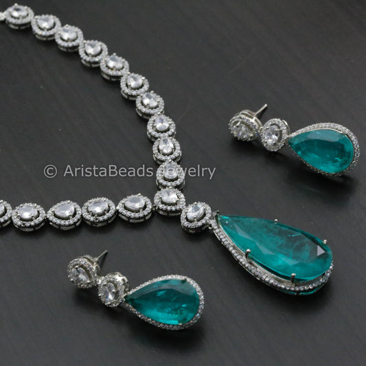 Aqua Doublet & CZ Necklace Set