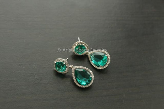 Contemporary Sea Green CZ Earrings