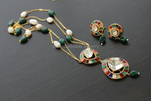 Premium Navratan Jadau Kundan Moissanite Polki Set