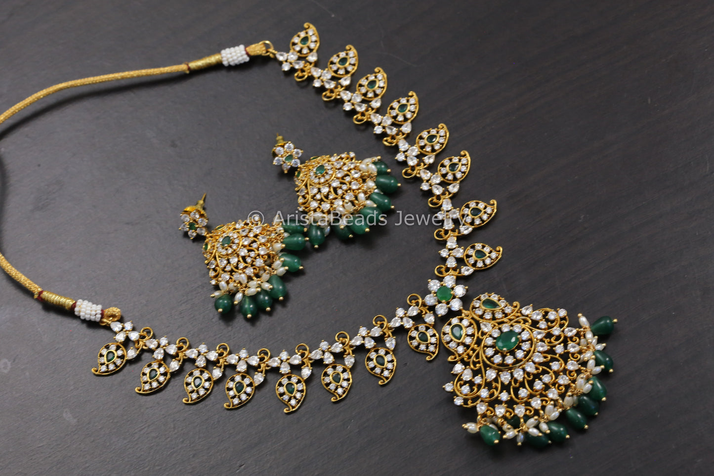 Real Diamond Look Alike CZ Necklace Set - Green