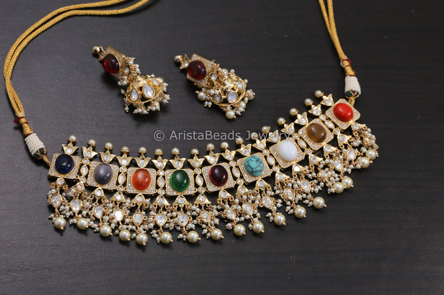 Navratan Kundan Polki Necklace Set