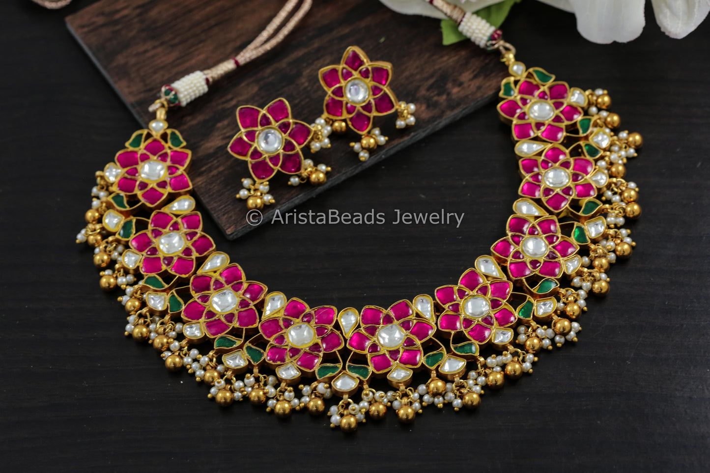 Next To Real Silver Jadau Necklace Set