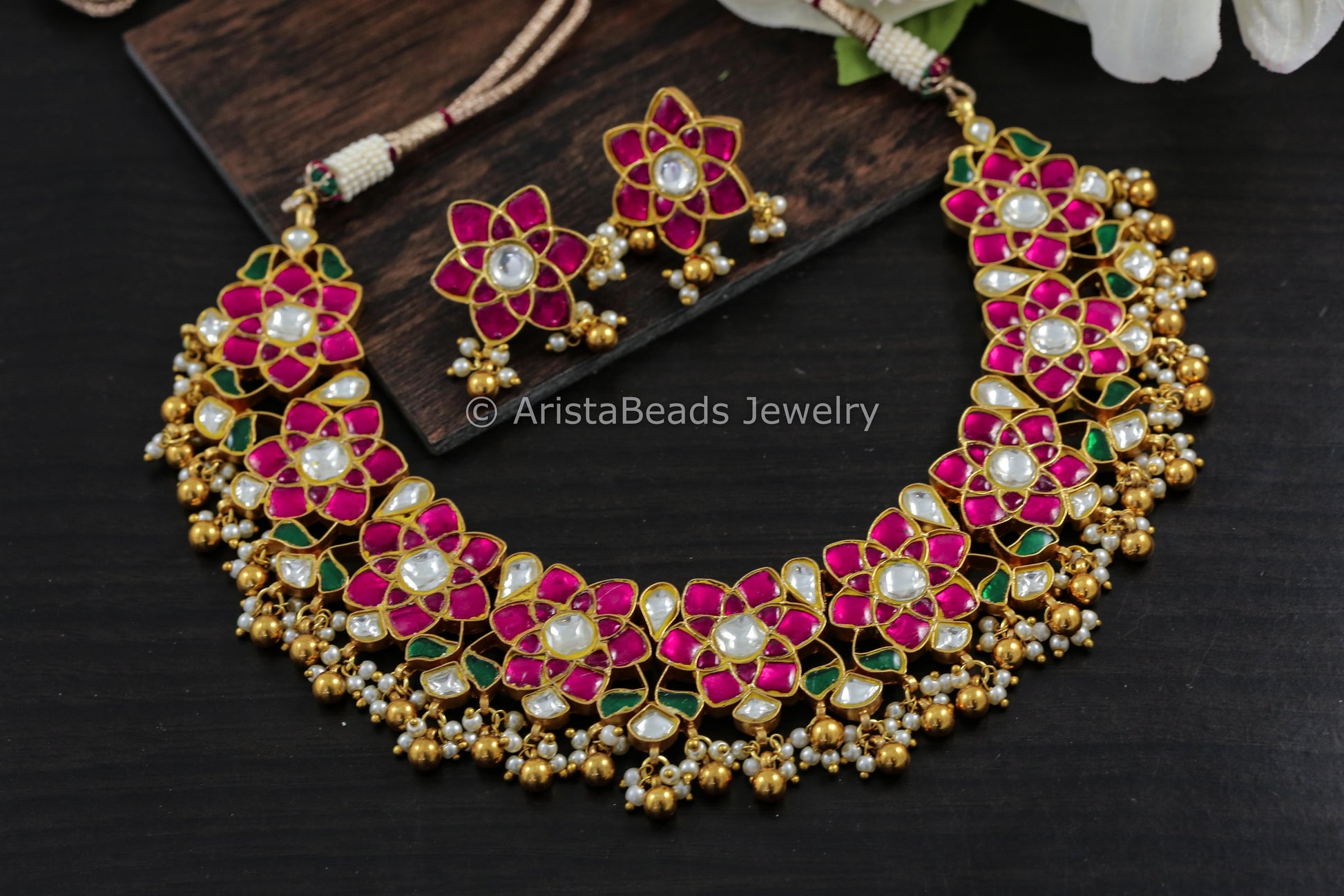 Next To Real Silver Jadau Necklace Set