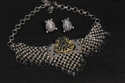 Black CZ Drops Flexible Oxidized Necklace Set