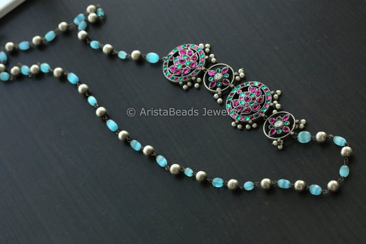 Beaded Side Pendant Mala - Blue