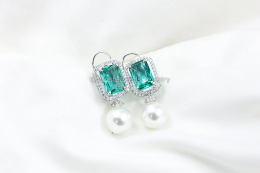 Sea Green CZ Pearl Earrings