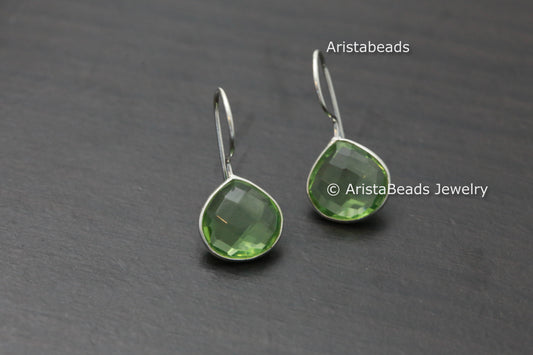 Natural Faceted Green Amethyst Sterling Silver Earrings