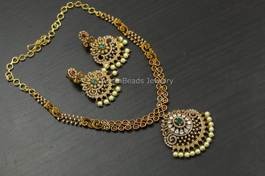 Gram Gold CZ Polki Necklace Set