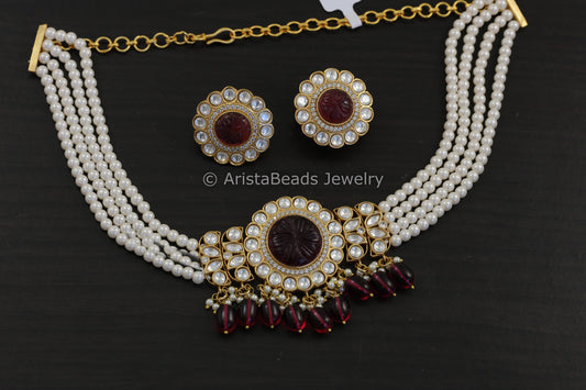 Uncut Kundan Gold Finish Ruby Choker Set