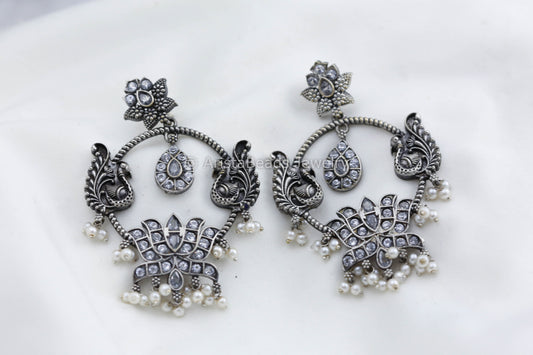Silver Look Alike Chandbaali - Clear